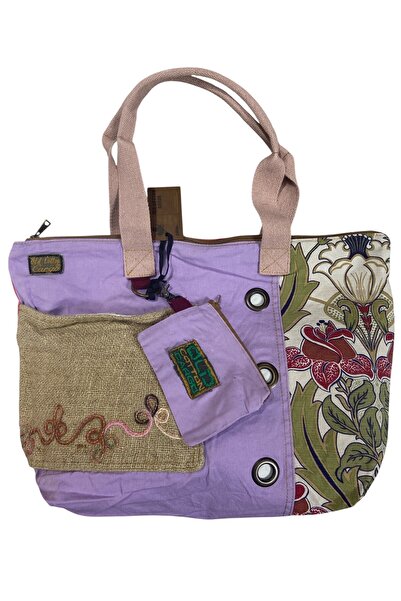 Old Cotton Vintage Shabby Multicolor Medium Size Daily Travel Trip Shoulder Bag 36Cmx34Cm