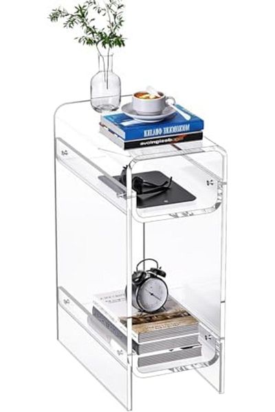 Slasa Transparent Acrylic Side Table by - Slim and Narrow Table for Small Spaces, Bedroom, Living Ro