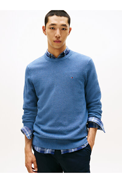 Tommy Hilfiger Tommy Hilfiger Men Petrol Blue Heather Crew Neck Essential Structure Pullover Sweater