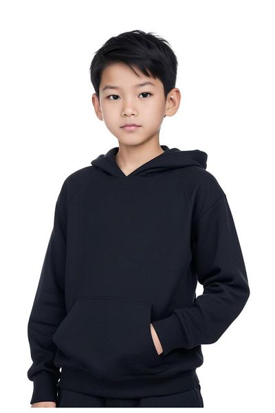 FYK KİDS Hooded Kangaroo Pocket Solid Printless Boy's Tracksuit Set