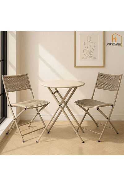 Al Saada Home Tea Table Set - 2 Chairs - Light Brown