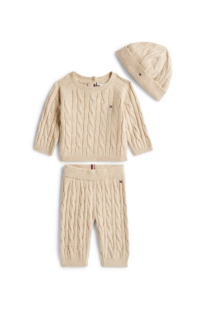 Tommy Hilfiger Tommy Hilfiger Malted Milk Heather Cable Sweater Beanie Baby Gift Pack