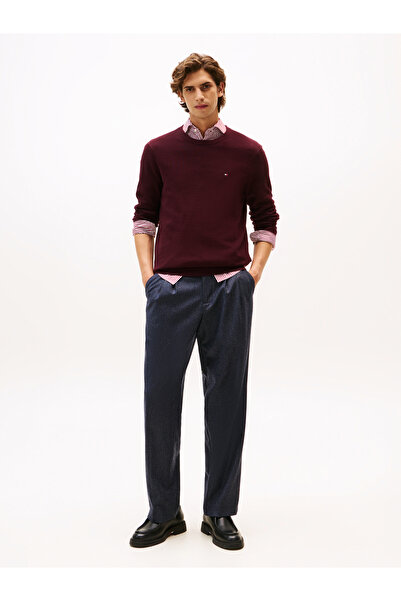 Tommy Hilfiger Men Deep Burgundy Crew Neck Essential Structure Pullover Sweater
