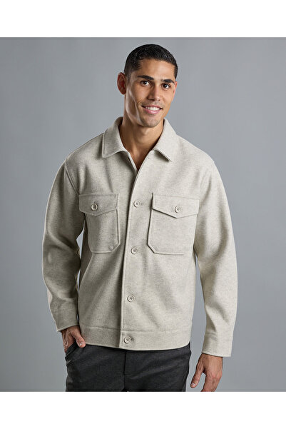 R&B جاكيت سادة مع ياقة قميص وأكمام طويلة