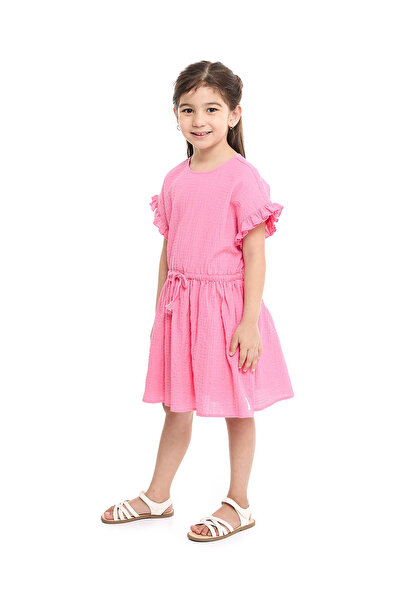 R&B Textured Fit and Flare Dress with Short Sleeves