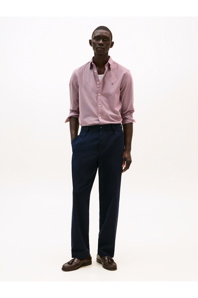 Tommy Hilfiger Tommy Hilfiger Men Deep Rouge Long Sleeve Flex Poplin Micro Gingham Shirt