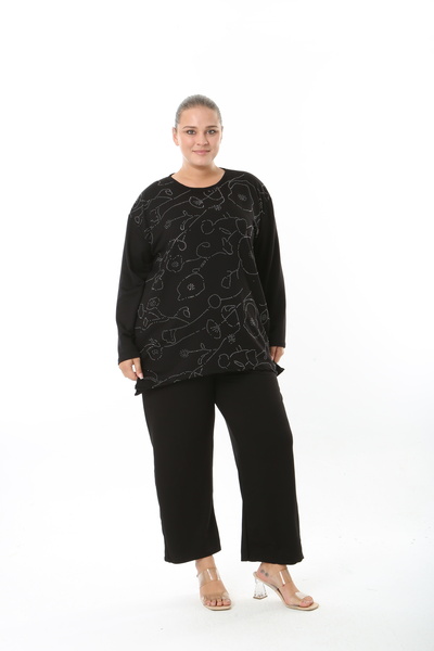 XL Modam Women's Lycra Viscose Stone Black Plus Size Tunic