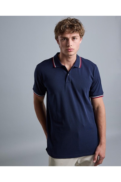 R&B Contrast Trim Polo T-Shirt with Shirt Collar and Short Sleeves