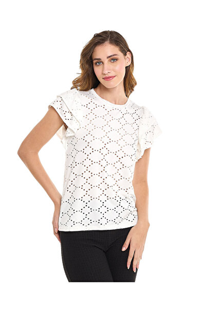 R&B Openwork Shirt with Crew and Flared Sleeves