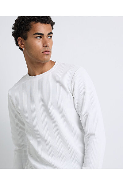 R&B Textured T-Shirt with Crew Neck and Long Sleeves