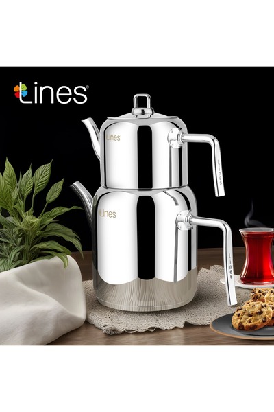 Lines Mercan Paslanmaz Çelik Çaydanlık Orta Boy İdeal Çaydanlık