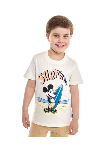 R&B Mickey Mouse Print T-Shirt with Crew Neck and Short Sleeves