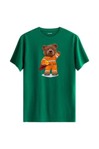 Colermi تي شيرت منتظم للجنسين مطبوع عليه دب الإطفاء، مصنوع من نسيج قطني فاخر بنسبة 100%