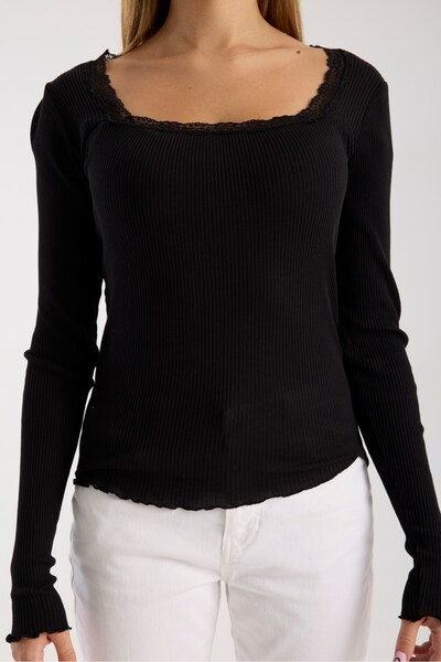 G-FOX Women's Long Sleeve Square Neck Lace Detail 100% Cotton Blouse – Stylish and Comfortable 3004