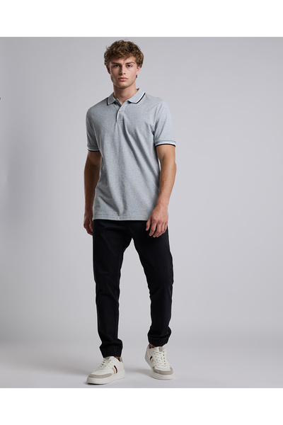 R&B Contrast Trim Polo T-Shirt with Shirt Collar and Short Sleeves