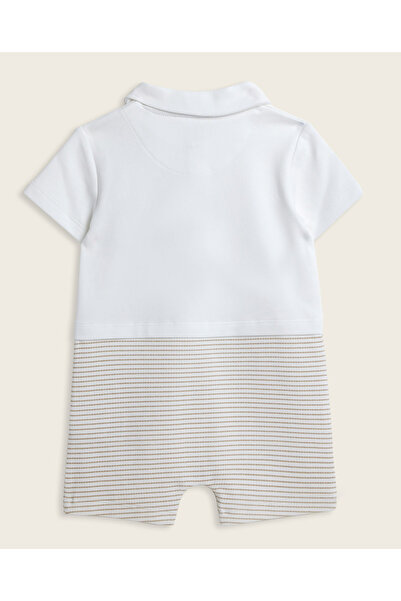 R&B Embroidered Collared Romper with Short Sleeves