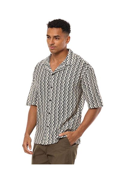 R&B Patterned Shirt with Revere Collar and Short Sleeves