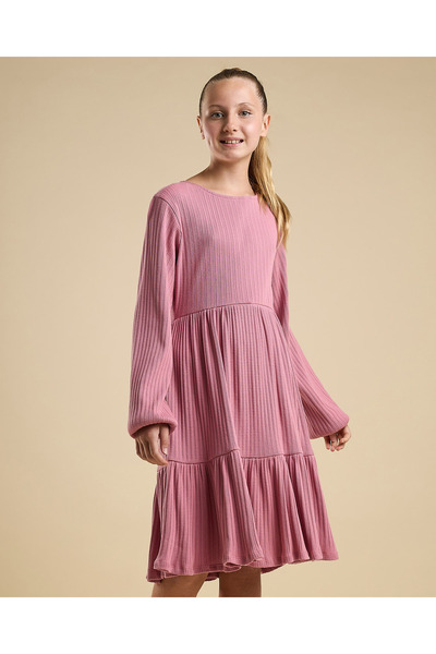 R&B فستان مضلع متعب مع رقبة دائرية وأكمام طويلة