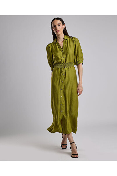 R&B Solid Shirt Dress with Puff Sleeves