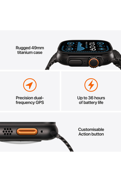 Apple Ceas inteligent Ultra 2 GPS + Cellular, carcasă din titan de 49 mm cu buclă milaneză, mărime medie (negru)