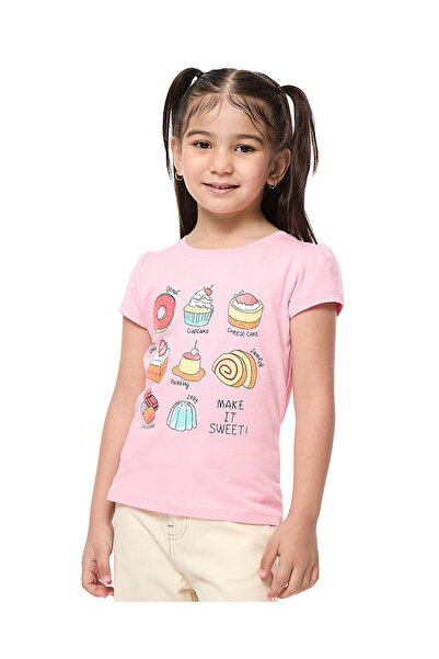 R&B Printed Top with Crew Neck and Puff Sleeves