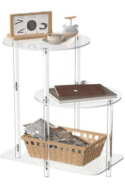 Slasa Acrylic Display Side Table – 3-Tier Round Compact Organizer Nightstand for Kitchen, Bedroom,