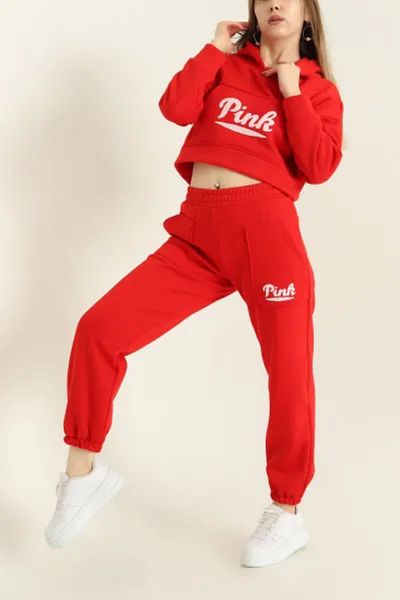 aynewmoda Women's Tracksuit Set - Hoodie and Tight Long Trousers - Letter Print, Fashionable and Comfortable Design