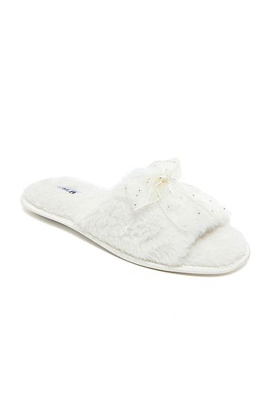 R&B Bow Detail Plush Bedroom Slippers