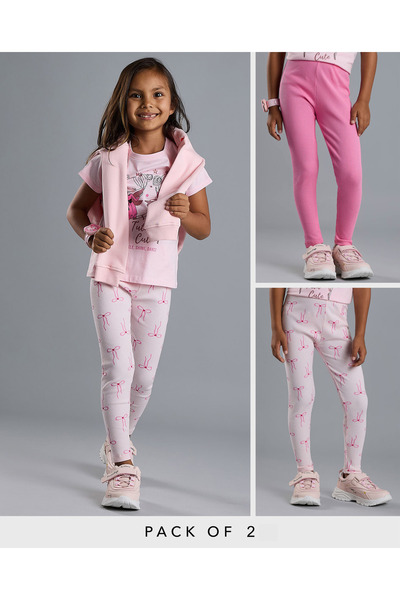 R&B 2 Pack Printed Leggings with Elastic Waist