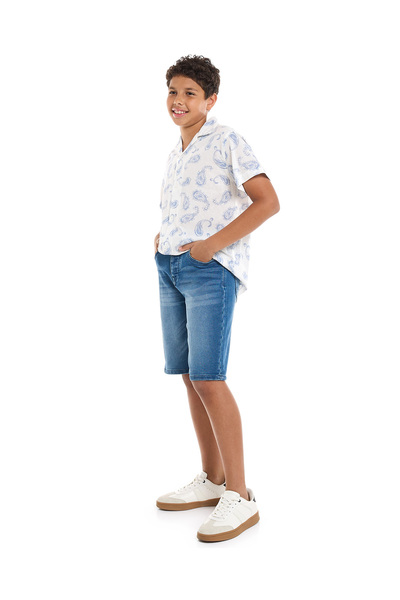 R&B شورت جينز باهت مع أزرار للإغلاق