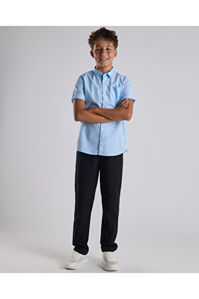 R&B Solid Shirt with Classic Collar and Short Sleeves