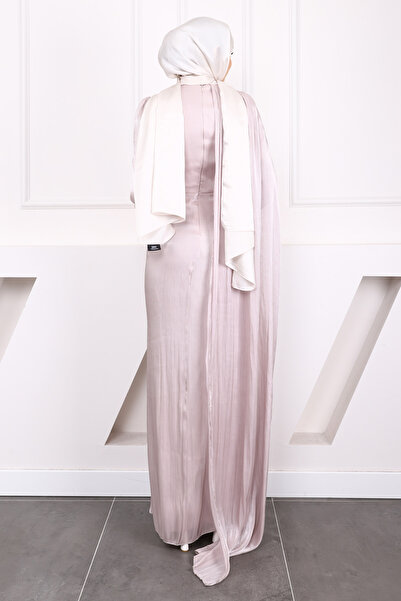 İmajButik Stone Front Draped Chiffon Evening Dress