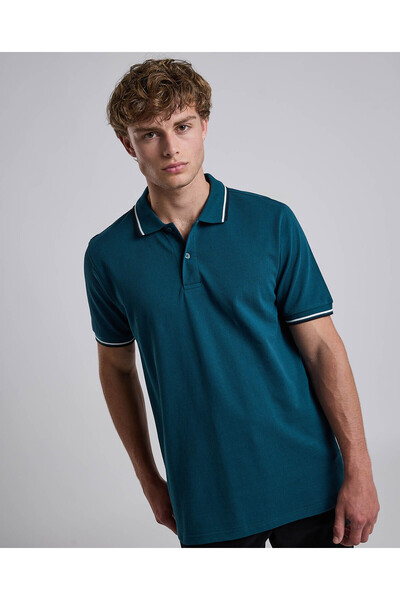 R&B Contrast Trim Polo T-Shirt with Shirt Collar and Short Sleeves
