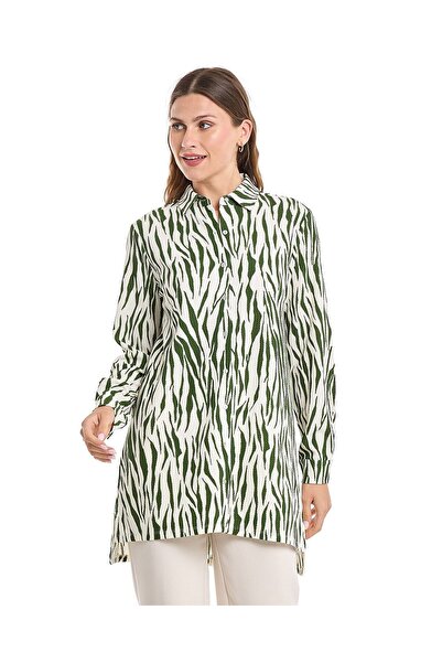 R&B Zebra Patterned Shirt Tunic with Long Sleeves