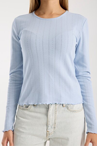 G-FOX Bluză cu mânecă lungă pentru femei tricotaj cu aspect dantelat cu gât rotund și croială confortabilă – țesătură moale și respirabilă 3003