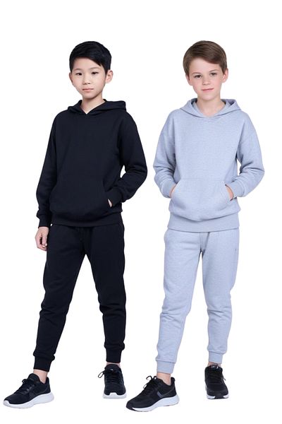 FYK KİDS 2-Pack Kangaroo Pocket Hooded Sweatshirt Without Printing for Boys
