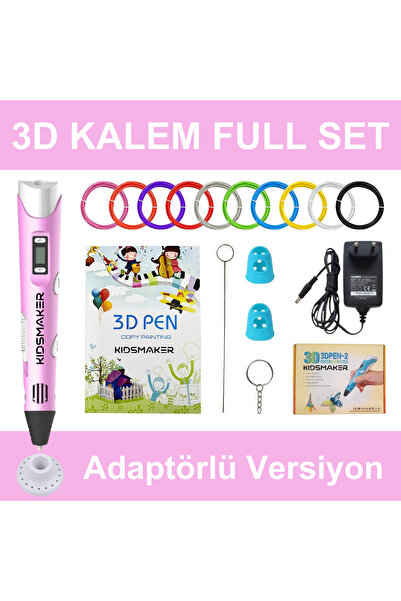 Kidsmaker Pembe 3D Kalem Full Set-Adaptörlü-Şablon Kitabı-Filament-Temizleme ...