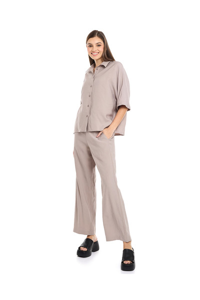 R&B بنطال واسع الساق مع خصر برباط