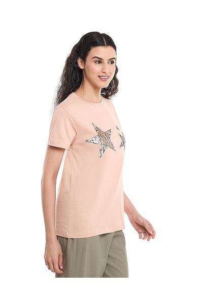 R&B Sequined T-Shirt with Crew Neck and Short Sleeves