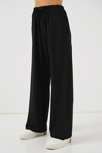Merterium Women's High Waist Wide Leg Trousers Black 1294