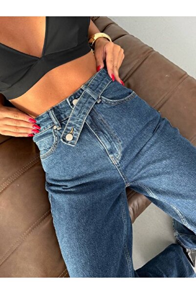 DENİKK TREND ÖZEL TASARIM ÇAPRAZ KAPAMA BEL WİDE LEG PALAZZO COMFORT LYCRA DENİM JEAN PANTLON