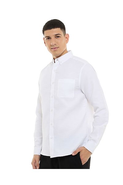 R&B Textured Shirt with Button-Down Collar and Long Sleeves