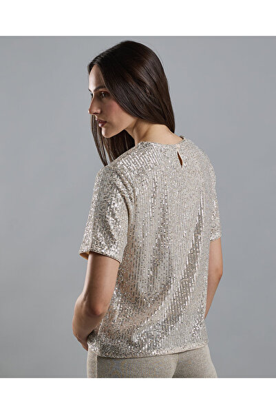 R&B Sequins Top with Crew Neck and Short Sleeves