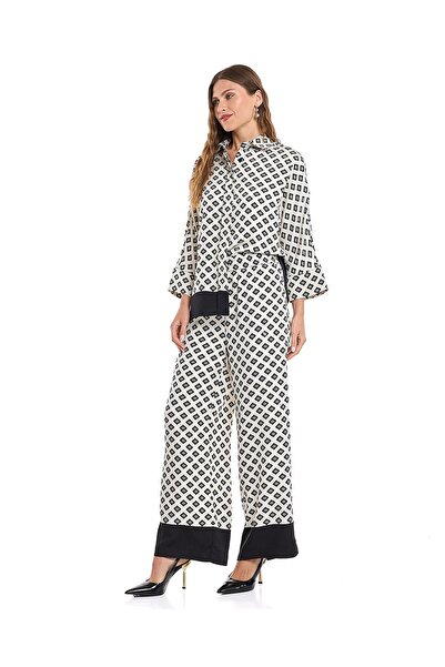 R&B Patterned Wide Leg Pants with Elastic Waist