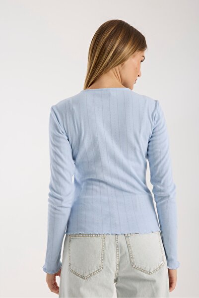 G-FOX Bluză cu mânecă lungă pentru femei tricotaj cu aspect dantelat cu gât rotund și croială confortabilă – țesătură moale și respirabilă 3003