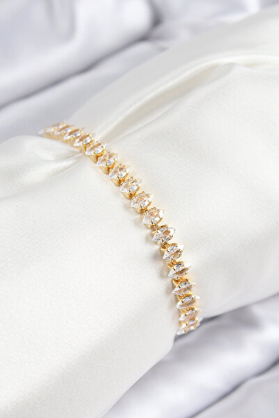 STİLLOVE سوار نسائي من حجر الزركون النحاسي موديل قطرة ذهبي اللون