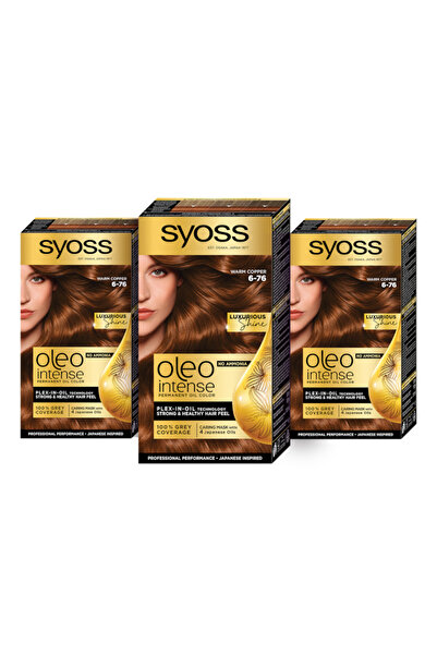 Syoss 3 x Permanent Hair Dye Without Ammonia, Color Oleo Intense, 6-76 Warm Copper, 115 ml