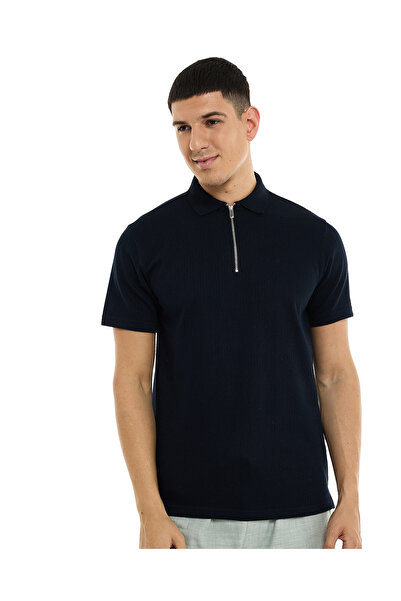 R&B Textured Polo T-Shirt with Short Sleeves