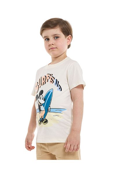 R&B Mickey Mouse Print T-Shirt with Crew Neck and Short Sleeves