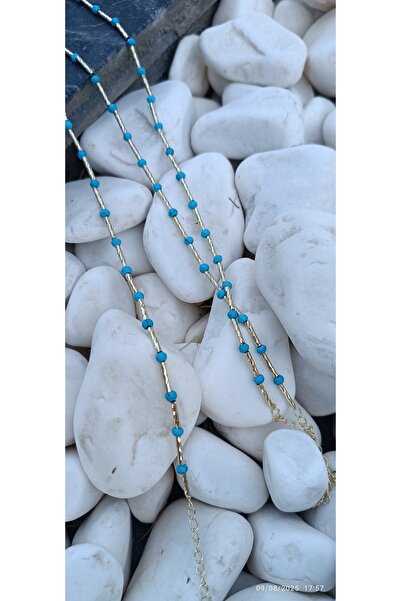 ARİ TAKI Turquoise Blue Beaded Steel Anklet